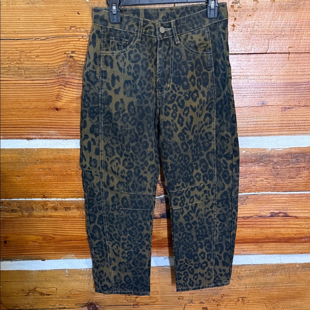 Leopard Print Jeans - Olive/Black Women’s Utility Pants